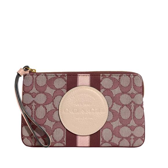COACH DEMPSEY LARGE CORNER ZIP WRISTLET WALLET SIGNATURE JACQUARD COACH PATCH - Picture 1 of 7